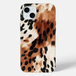 Coque iPhone 15 Mini Vachette animale à la crème Brown