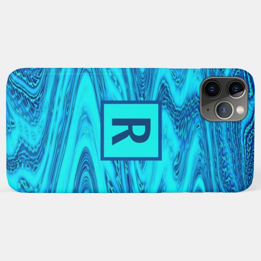 Coques Case-Mate iPhone Vague Abstrait Monogrammes Initiales Motifs bleus (Dos (Horizontal))