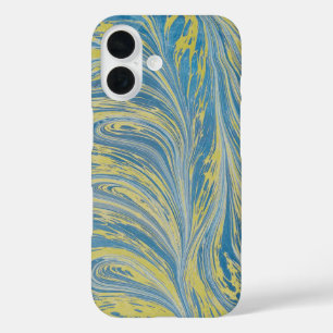 Coques iPhone 16 Vague Abstraite Bleue Et Or