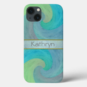 iPhone 13 Case Vague aquarelle turquoise vert Art personnalisé