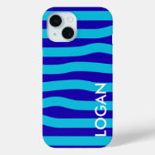 Coques Case-Mate iPhone Vague bleu moderne avec nom personnalisé (Verso)