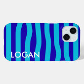 Coques Case-Mate iPhone Vague bleu moderne avec nom personnalisé (Verso (horizontal))