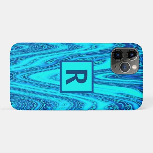 Coques Case-Mate iPhone Vague Motifs Abstraits Monogrammes Initiales Blue  (Dos (Horizontal))