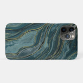 Coques Case-Mate iPhone Vagues Abstraites Aquarelle Bleu Or Tranquille (Dos (Horizontal))