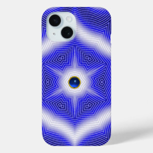 COQUE POUR iPhone 15 VAGUES ABSTRAITES, ÉTOILES BLEUES ET PIERRE SAPPHI