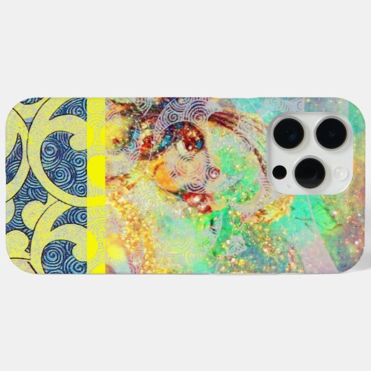 Coques Case-Mate iPhone VAGUES / Bleu Jaune brillant en étincelles d'or (Verso (horizontal))