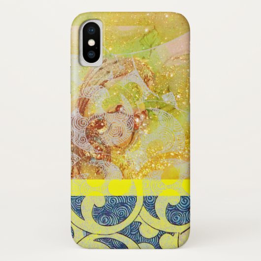 Coques Case-Mate iPhone VAGUES / Bleu Jaune brillant en étincelles d'or (Dos)