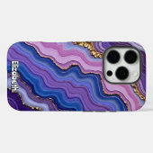 Coques Case-Mate iPhone Vagues d'agate pourpre avec or (Verso (horizontal))