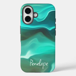 Coques iPhone 16 Vagues de la mer bleu océan Abstrait avec votre no