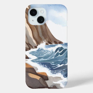 Coque Pour iPhone 15 Vagues de l'océan se brisant Aquarelle de plage