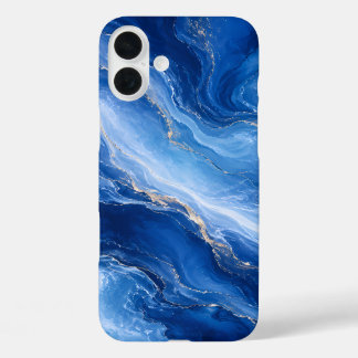Coques iPhone 16 Plus Vagues de marbre bleu Luxe Abstrait