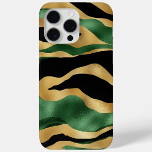 Coque iPhone 15 Pro Max Vagues de Parties scintillant noire en or vert