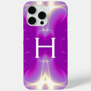 COQUE iPhone 15 PRO MAX VAGUES LUMINEUSES FRACTALES MONOGRAMME, PURPLE ROS