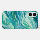 Coques Case-Mate iPhone Vagues océaniques à l'aquarelle sarcelle (Verso (horizontal))