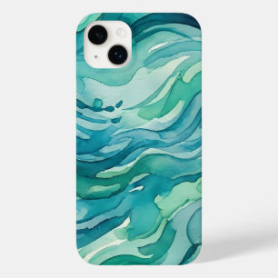 Coque Pour iPhone 14 Plus Vagues océaniques à l'aquarelle sarcelle