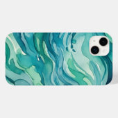 Coques Case-Mate iPhone Vagues océaniques à l'aquarelle sarcelle (Verso (horizontal))