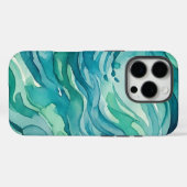 Coques Case-Mate iPhone Vagues océaniques à l'aquarelle sarcelle (Verso (horizontal))