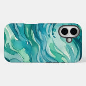Coques Case-Mate iPhone Vagues océaniques à l'aquarelle sarcelle (Verso (horizontal))