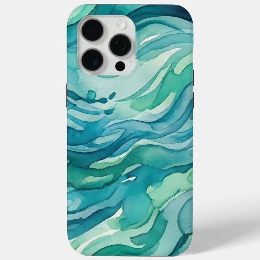 Coques Case-Mate iPhone Vagues océaniques à l'aquarelle sarcelle (Verso)