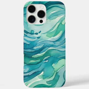 Coques iPhone 16 Pro Max Vagues océaniques à l'aquarelle sarcelle