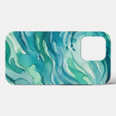 Coques Case-Mate iPhone Vagues océaniques à l'aquarelle sarcelle (Verso (horizontal))