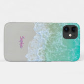 Coques Case-Mate iPhone Vagues océaniques, sable de plage, nom en écriture (Dos (Horizontal))