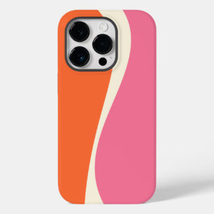 Coque Pour iPhone 14 Pro Vagues simples 2 en rose, orange et crème