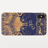 Coques Case-Mate iPhone Vaisseau antique, Dauphins, Or, Monogramme bleu ma (Dos (Horizontal))