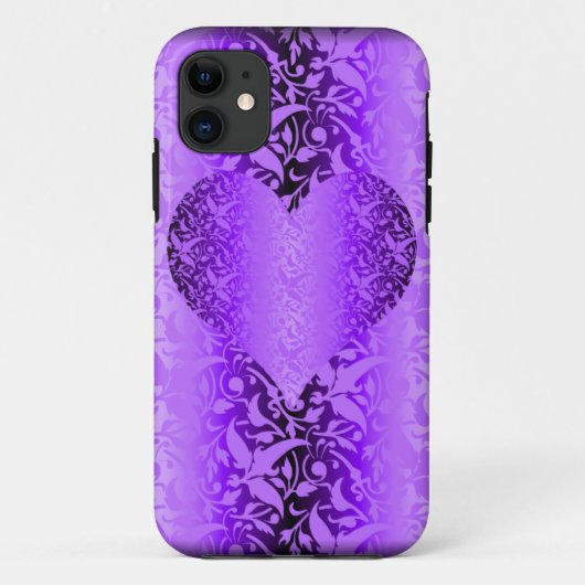 Coques Case-Mate iPhone valentine de coeur pourpre de damassé (Dos)