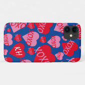 Coques Case-Mate iPhone Valentine XOXO Coeur rose Motif bleu Nom (Dos (Horizontal))
