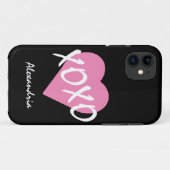 Coques Case-Mate iPhone Valentine XOXO Coeur rose Noir (Dos (Horizontal))