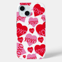 Valentine XOXO Coeur rose rouge Motif moderne blan