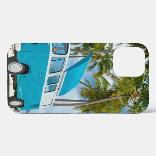 Coques Case-Mate iPhone Van bleu et blanc sur la plage (Verso (horizontal))