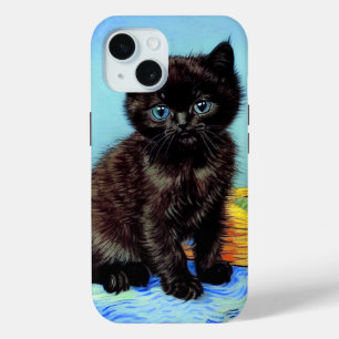 Coque Pour iPhone 15 Van Gogh Black Kitten avec fils