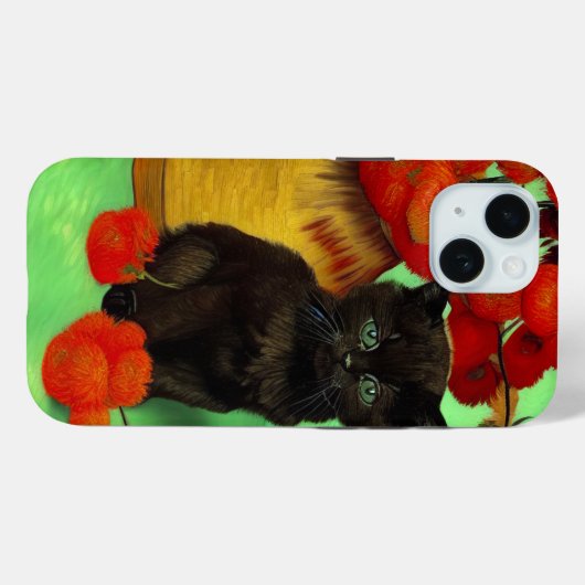 Coques Case-Mate iPhone Van Gogh Black Kitten Fleurs rouges (Verso (horizontal))