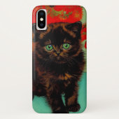 Coques Case-Mate iPhone Van Gogh Chat noir Fleurs rouges (Dos)