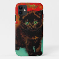 Van Gogh Chat noir Fleurs rouges