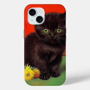 Coque Pour iPhone 15 Van Gogh Style Chat noir