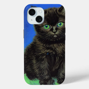 Coque Pour iPhone 15 Van Gogh Style Kitten noir