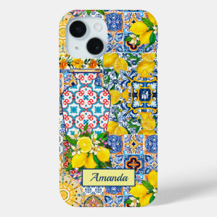 Coque Pour iPhone 15 Vase en carreaux de céramique méditerranéen orange