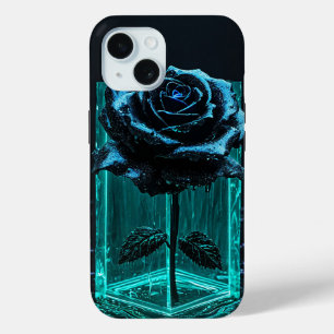 Coque Pour iPhone 15 Vase en verre noir avec une rose