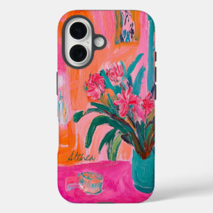 Coques iPhone 16 Vase fauviste vibrante de fleurs roses