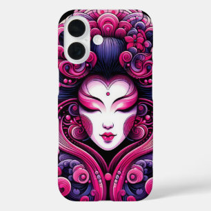 Coques iPhone 16 vectoriel oriental ondes roses de Geisha abstraite