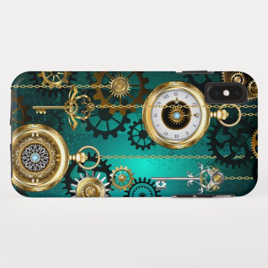 Coques Case-Mate iPhone Veille bijoux Steampunk sur un Arrière - plan vert (Dos (Horizontal))