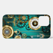 Coques Case-Mate iPhone Veille bijoux Steampunk sur un Arrière - plan vert (Verso (horizontal))