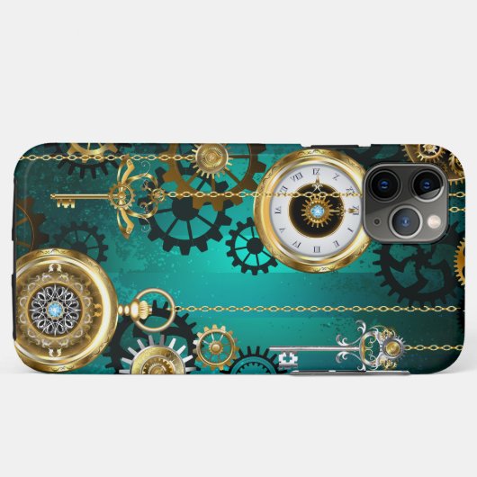 Coques Case-Mate iPhone Veille bijoux Steampunk sur un Arrière - plan vert (Dos (Horizontal))