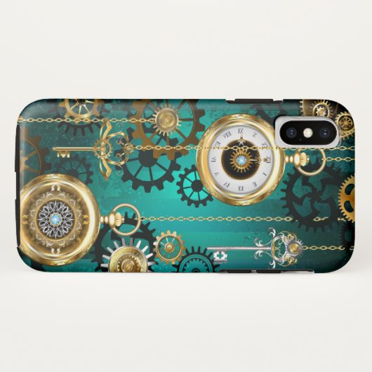 Coques Case-Mate iPhone Veille bijoux Steampunk sur un Arrière - plan vert (Dos (Horizontal))