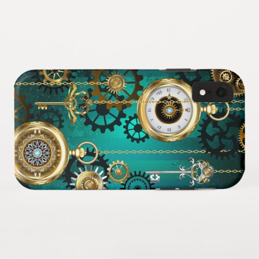 Coques Case-Mate iPhone Veille bijoux Steampunk sur un Arrière - plan vert (Dos (Horizontal))