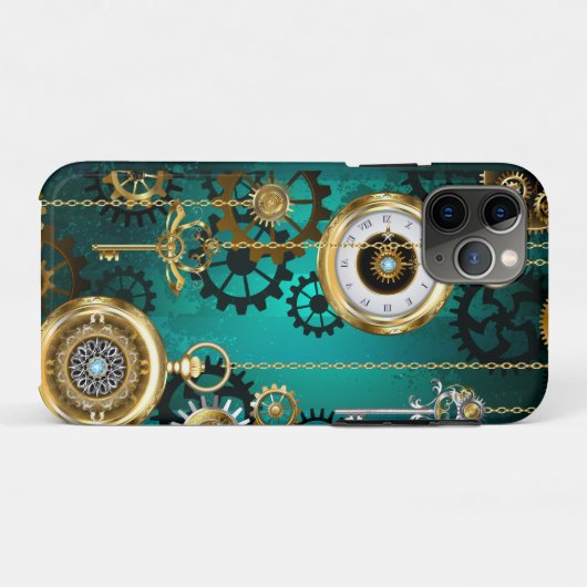 Coques Case-Mate iPhone Veille bijoux Steampunk sur un Arrière - plan vert (Dos (Horizontal))