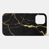 Coques Case-Mate iPhone veines d'or en faux marbre noir (Verso (horizontal))